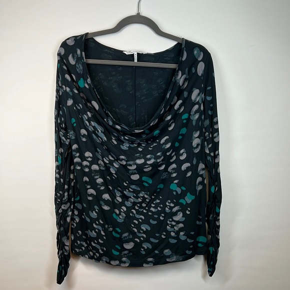 French Connection Women's Green Polka Dot Cowl Neck Long Sleeve Top Size M - Picture 1 of 5